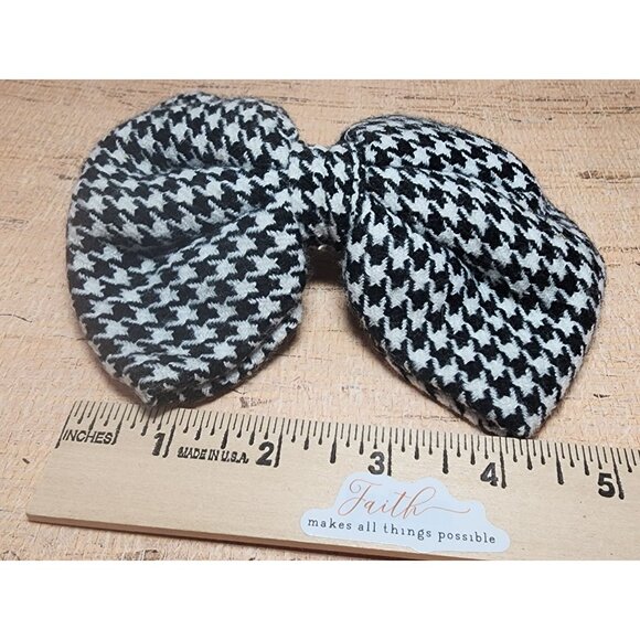 Vintage Black White Houndstooth Hair Bow Barrette Large Clip 90's Roll Tide - Picture 2 of 5